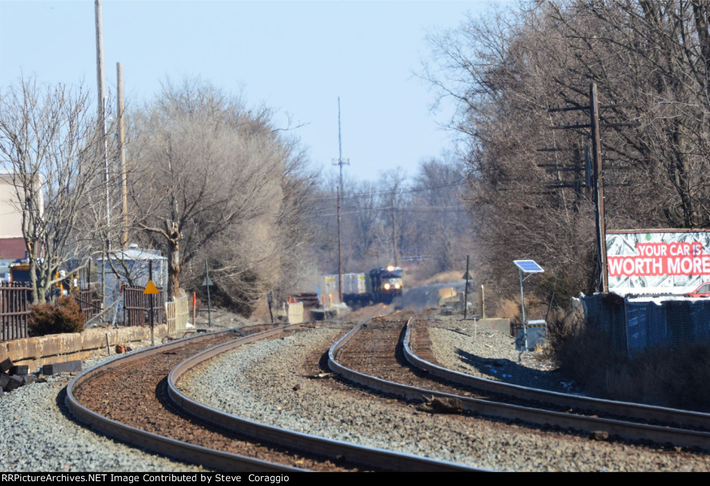 Westbound Stack Train Comes into View on Track 1